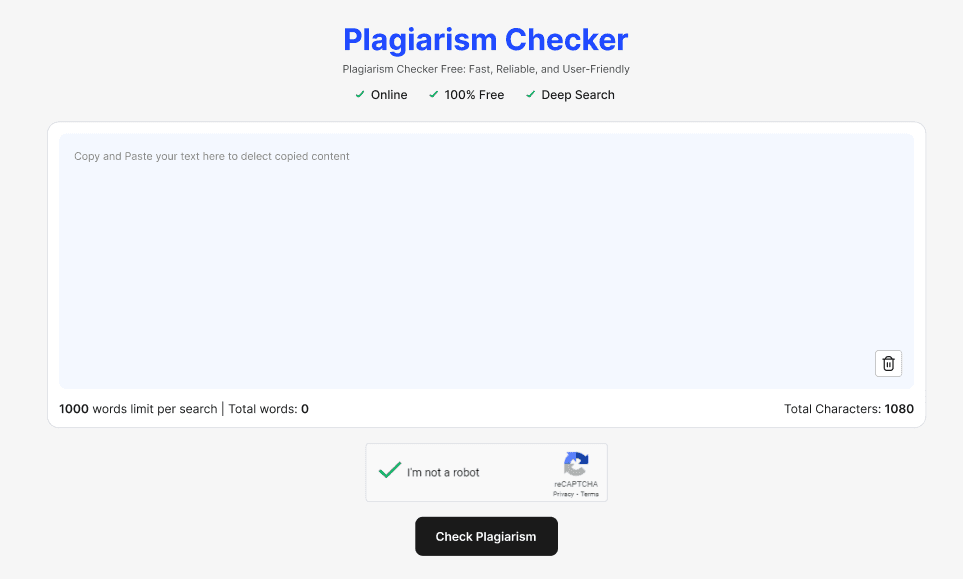 Screenshot of CopyChecker’s Plagiarism Checker.