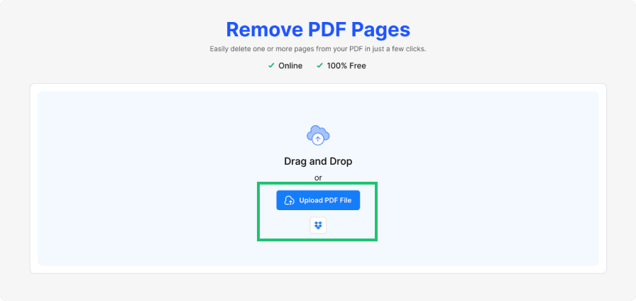 step 1 where a user clicks the “Upload PDF File” button
