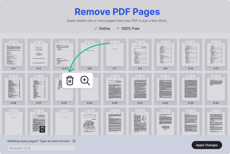 step 2 where a user can click on the delete icon on each page to delete them.