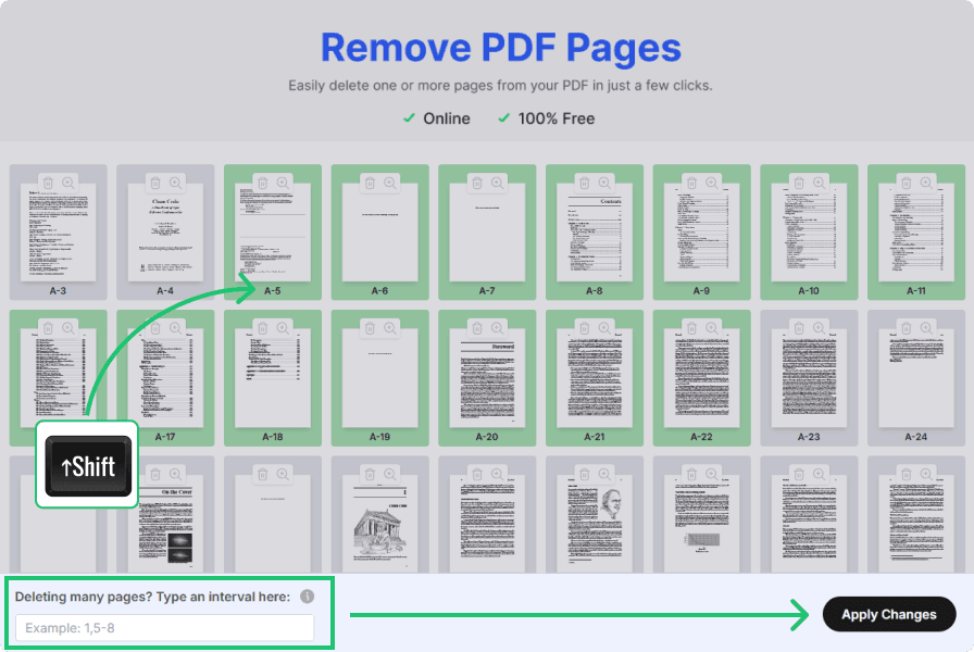 another way of deleting pages by adding page intervals and clicking the “Apply Changes” button.
