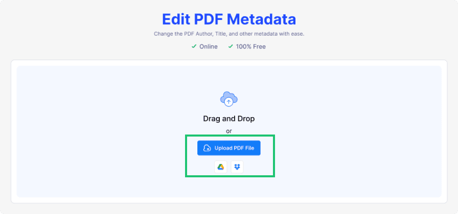 Step 2: Upload your PDF to start editing its metadata.