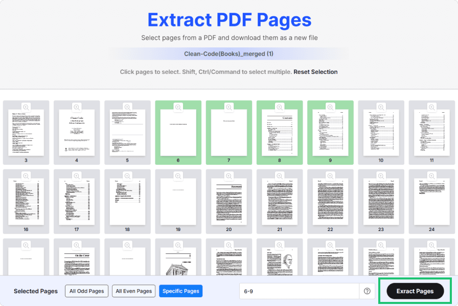 Screenshot of step 3 highlighting the button labelled “Extract Pages”.