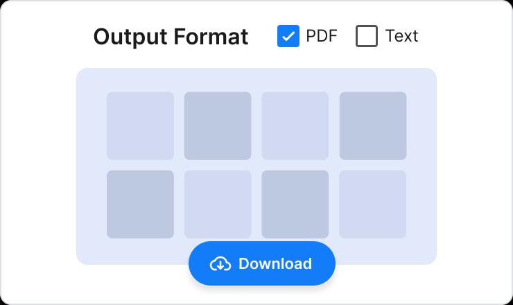 Illustration showing the download page after using OCR PDF tool with a button labelled “Download”.