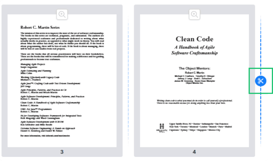 Screenshot of step 3 highlighting where a user can click to split pages.