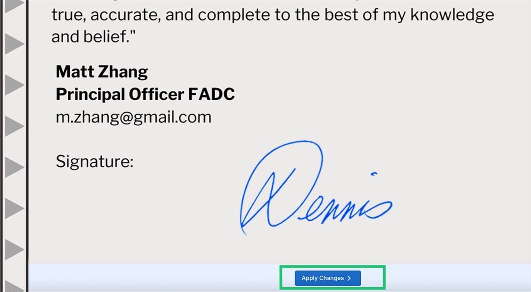 Step 3 where the user clicks a button labelled Apply Changes” to add their signature.