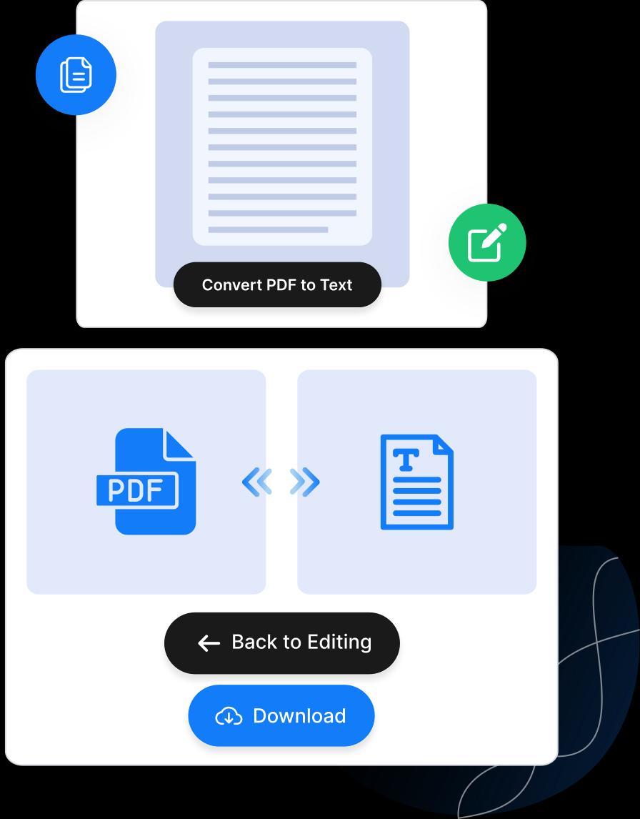 Illustration of different UI elements of CopyChecker’s PDF to Text tool.